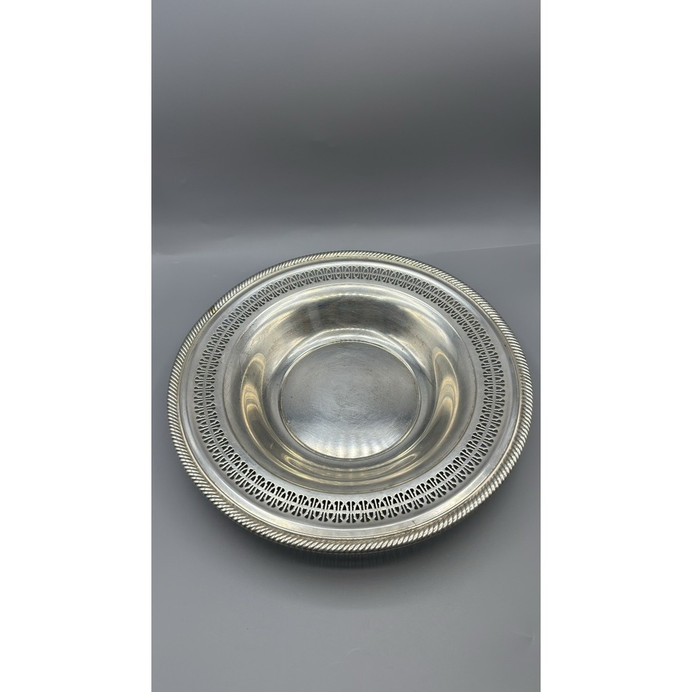 Wm A Rogers Antique Silver Plate Bowl | 835 Pierced Lattice Edge | Vintage 12" |